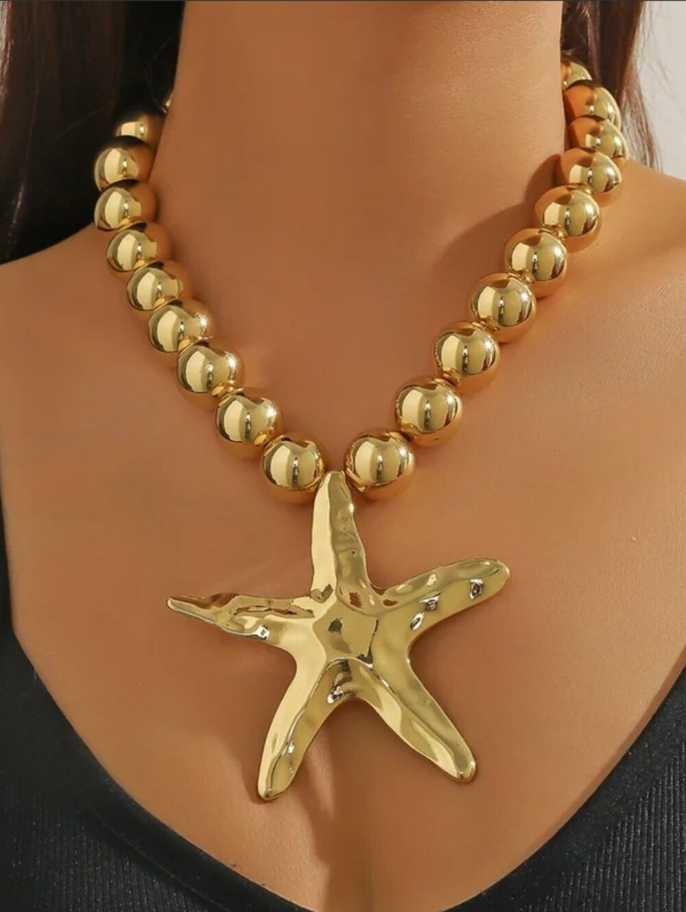 Bold Gold-Tone Starfish Pendant Necklace